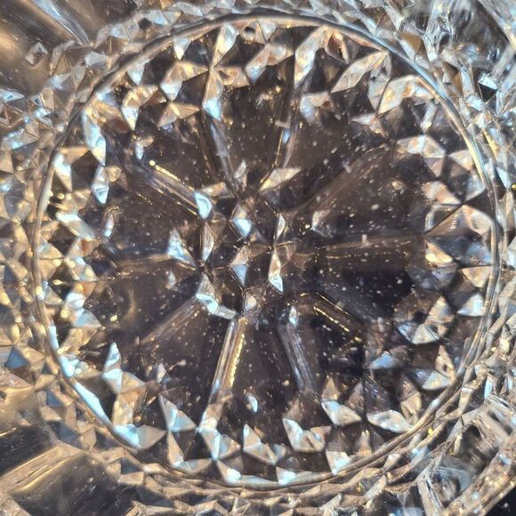 Diamond Cut Drum Shape Glass Crystal Round Open Trinket Candy Dish Vintage - Picture 8 of 10